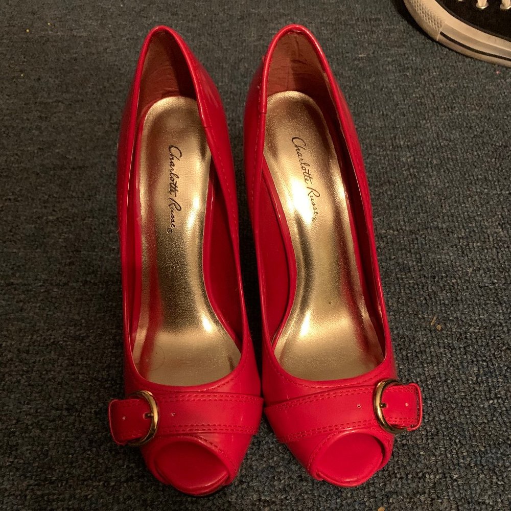 Red Peep Toe Pumps